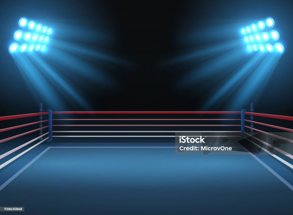 Empty wrestling sport arena. Boxing ring dramatic sports vector background Empty wrestling sport arena. Boxing ring dramatic sports vector background. Sport competition ring for wrestling and boxing arena illustration Ring - Jewelry stock vector