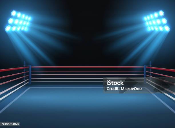 Empty Wrestling Sport Arena Boxing Ring Dramatic Sports Vector Background Stock Illustration - Download Image Now