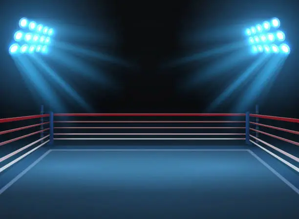 Vector illustration of Empty wrestling sport arena. Boxing ring dramatic sports vector background