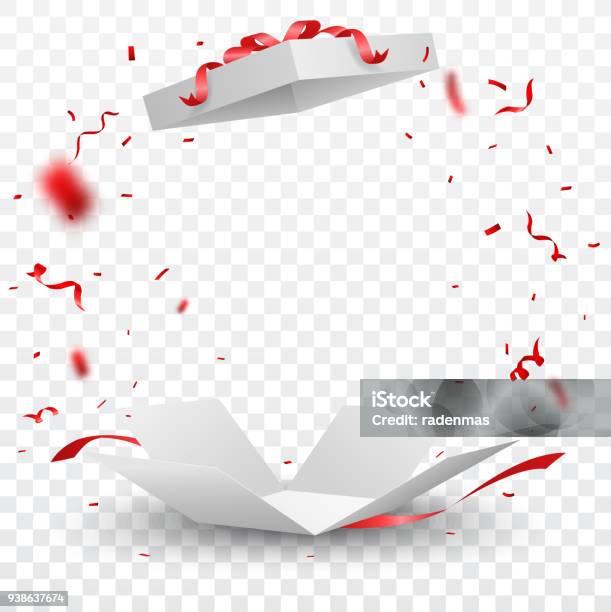 Open Box With Red Confetti Isolated On Transparent Background Stock Illustration - Download Image Now