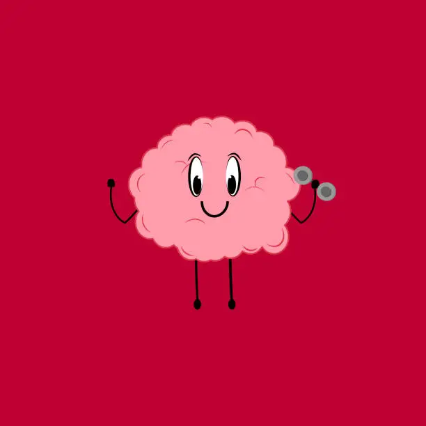 Vector illustration of Caricature of brain doing exercise.