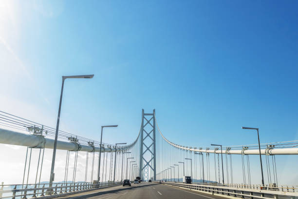 아카시 kaikyo 구름다리 - seto inland sea akashi blue sky car 뉴스 사진 이미지