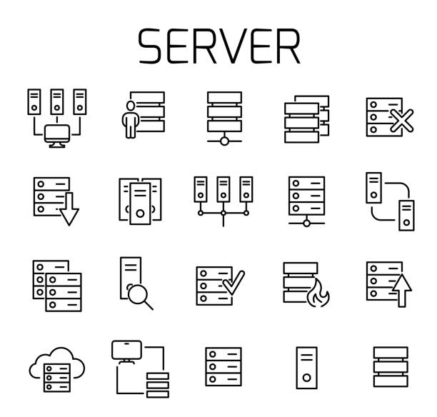 ilustrações de stock, clip art, desenhos animados e ícones de server related vector icon set. - diagram computer network network server network security