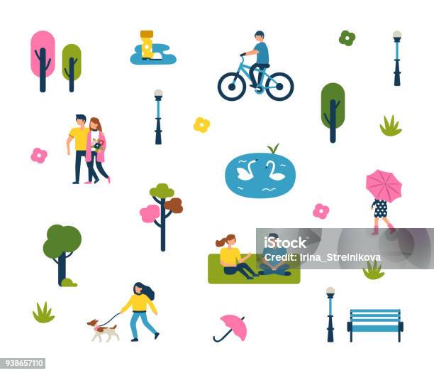 Park Stock Illustration - Download Image Now - Public Park, Natural Parkland, People