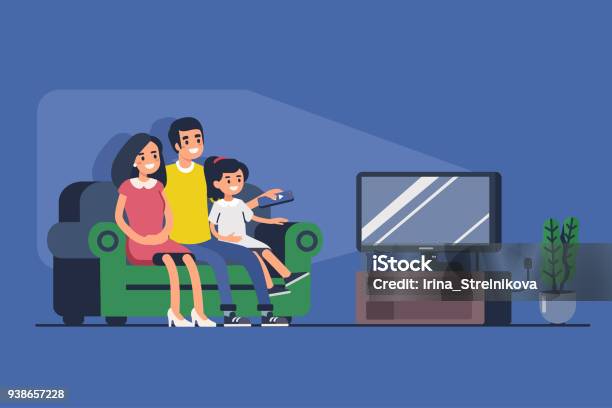 Family Watching Tv Stock Illustration - Download Image Now - Domestic Life, Movie, Movie Theater