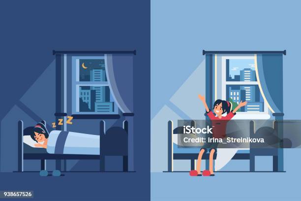 Day And Night Stock Illustration - Download Image Now - Sleeping, Night, Bedroom