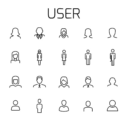 User related vector icon set. Well-crafted sign in thin line style with editable stroke. Vector symbols isolated on a white background. Simple pictograms.