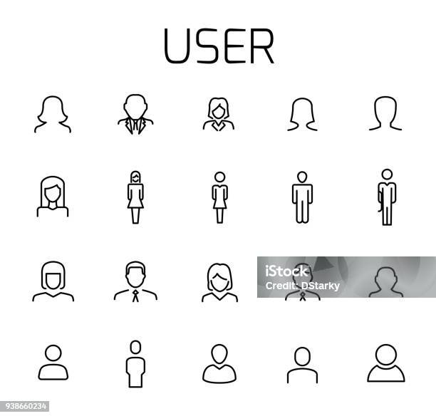 User Related Vector Icon Set Stock Illustration - Download Image Now - Icon Symbol, People, Women