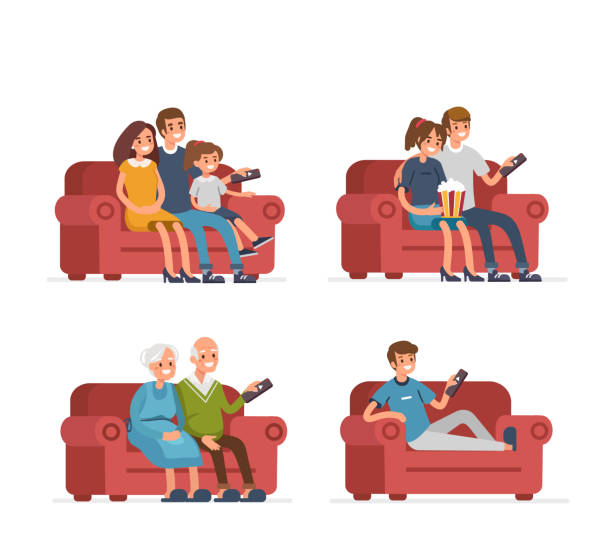 ilustraciones, imágenes clip art, dibujos animados e iconos de stock de mirar la televisión - residencia ancianos