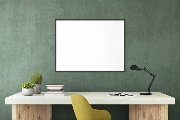 istock Modern interior with office desk and picture frame template 938660650