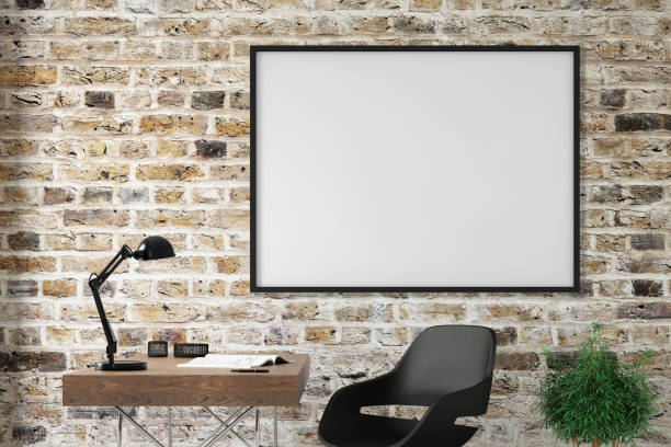 istock Modern interior with office desk and picture frame template 938660658