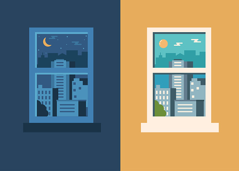 Day and night city concept. Flat style vector illustration.