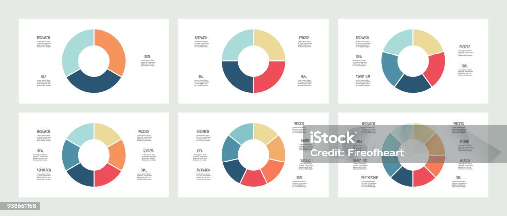 Business infographics. Circles with 3, 4, 5, 6, 7, 8 steps, options. Vector templates. Business infographics. Pie charts with 3, 4, 5, 6, 7, 8 steps, options. Vector templates. Circle stock vector