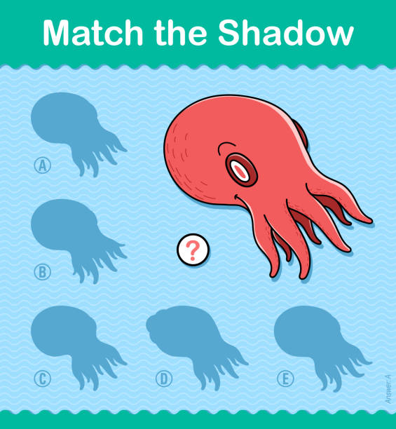 stockillustraties, clipart, cartoons en iconen met spel van het raadsel van de kinderen match the shadow - squid games