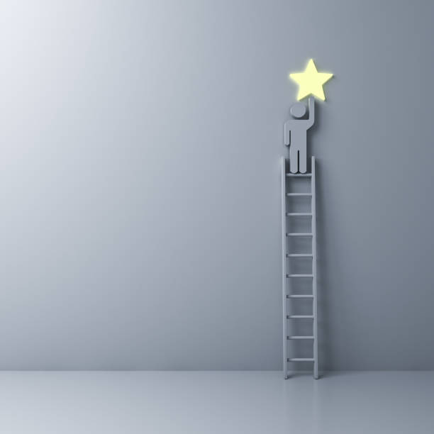 istock Man on a Ladder reaching to the shining star abstract concept 938669626