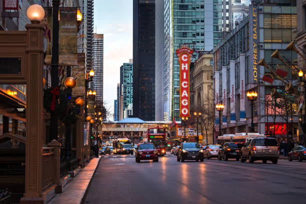 Chicago City Streets at Christmas stock photo