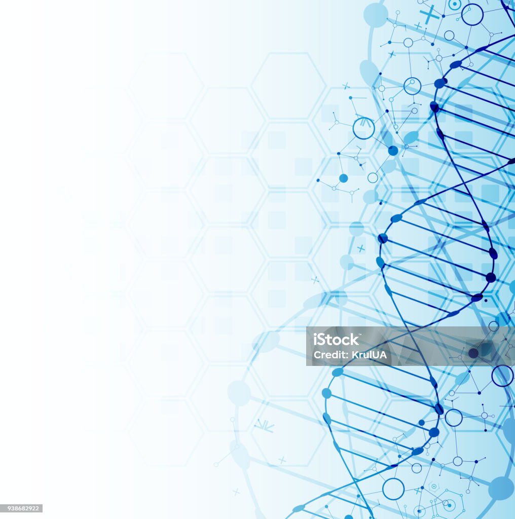 Modelo de ciência, fundo de moléculas de DNA. - Vetor de Plano de Fundo royalty-free