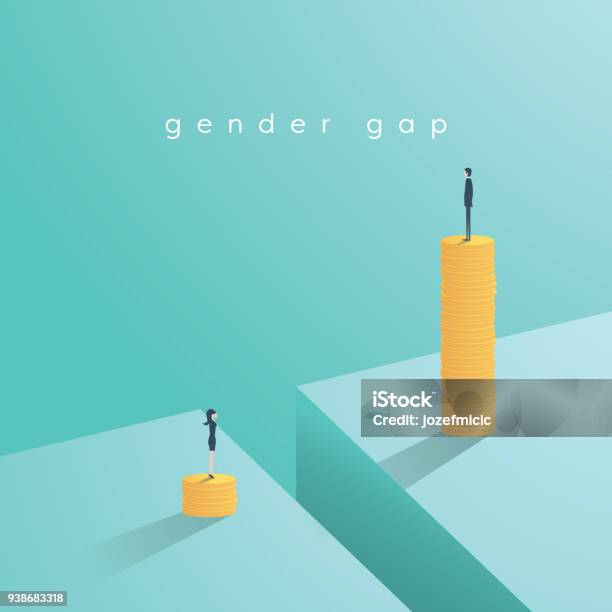 Gender Gap And Inequality In Salary Pay Vector Concept Businessman And Businesswoman On Piles Of Coins Symbol Of Discrimination Difference Injustice Stock Illustration - Download Image Now