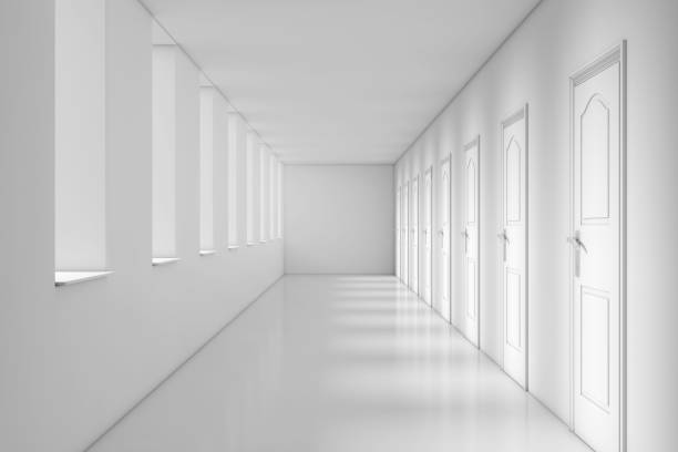 istock Modern Long Office, School, Hotel or Hospital Corridor. 3d Rendering 938686542