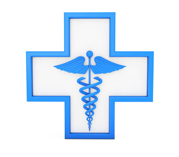 Modern medical caduceus snake healthcare line icon symbol render.