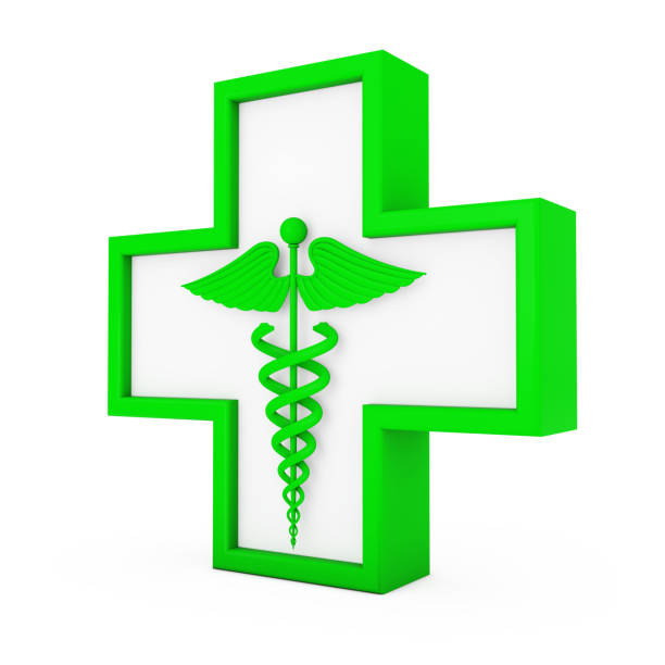 istock Green Medical Caduceus Symbol in Cross. 3d Rendering 938687358
