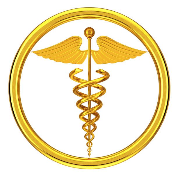 A Caduceus (medical field) symbol made up of ones and zeros on a red background.