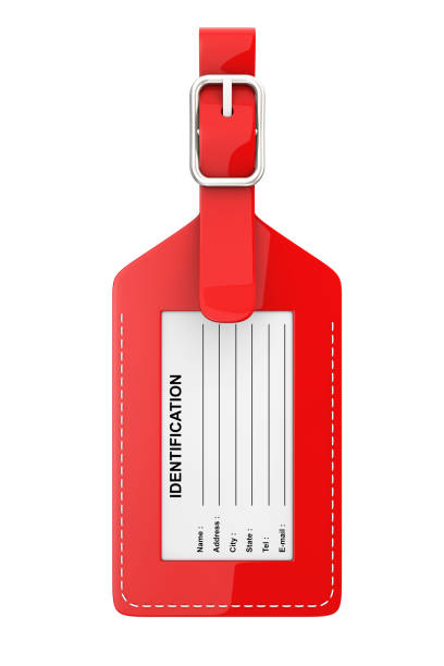 Red Leather Luggage Identification Label Tag with Name, Address, City, State and Phone Fields on a white background. 3d Rendering