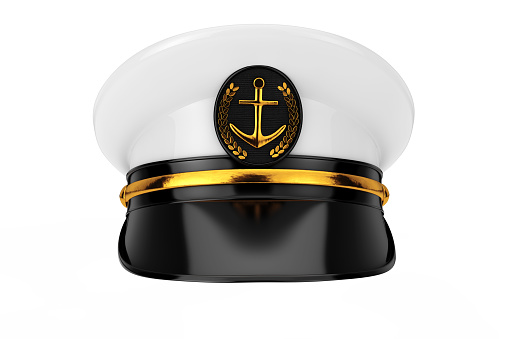 Naval Officer, Admiral, Navy Ship Captain Hat on a white background. 3d Rendering