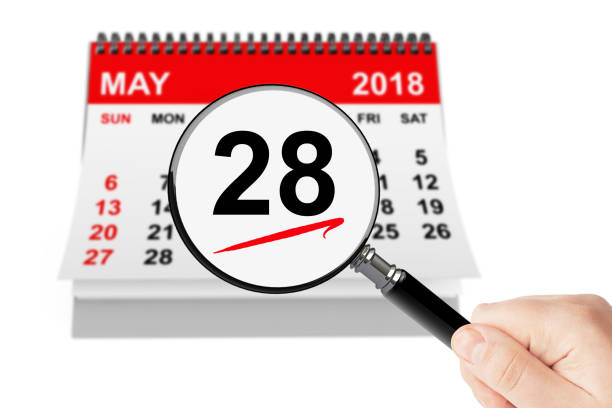 istock Memorial Day Concept. 28 may 2018 calendar with magnifier 938688402
