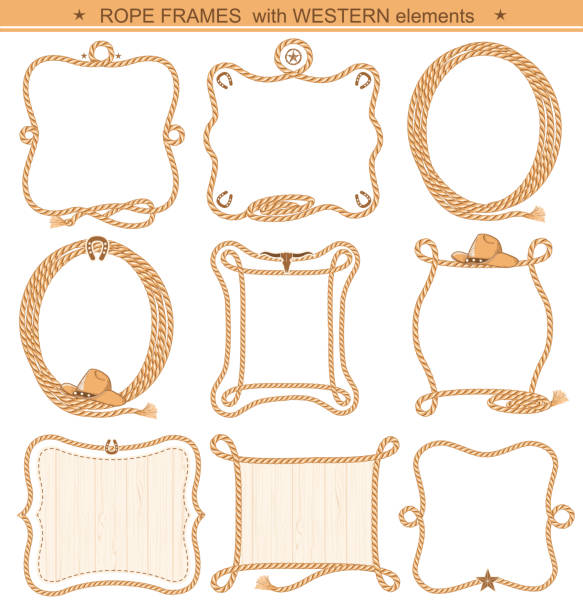 ilustrações de stock, clip art, desenhos animados e ícones de rope frames background for text with cowboy elements isolated - cordão