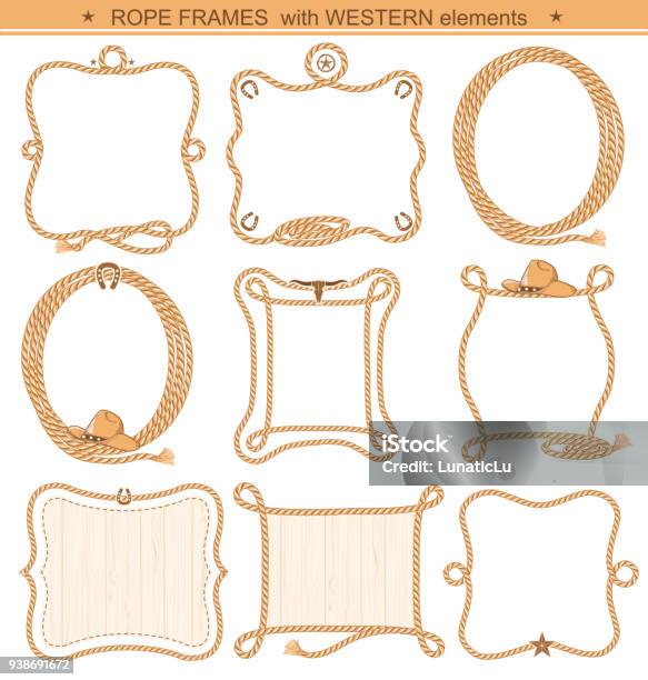 Rope Frames Background For Text With Cowboy Elements Isolated Stock Illustration - Download Image Now
