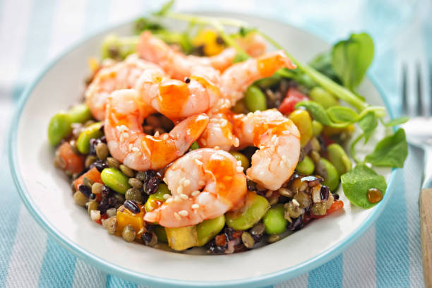 Sesame king prawn and rice salad with teriyaki dressing