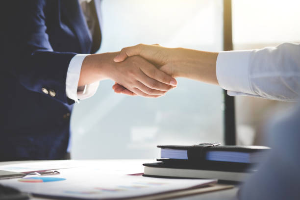 istock Teamwork process, Image of business team greeting handshake. Successful business people handshaking after good deal, success, dealing, greeting & business partner 938695618