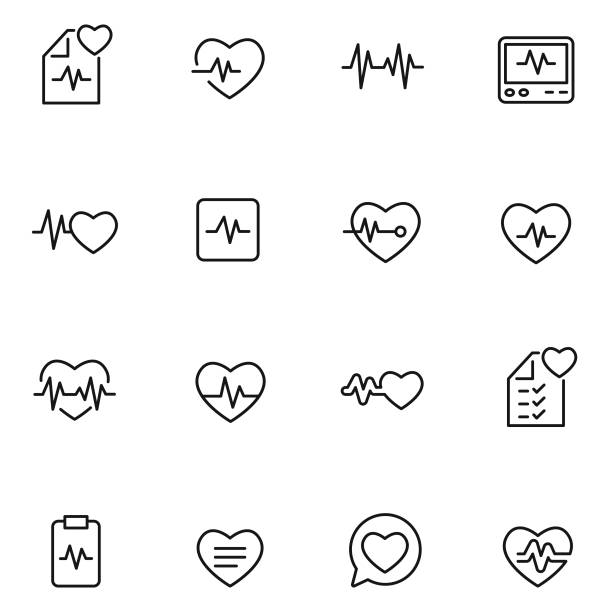 ilustraciones, imágenes clip art, dibujos animados e iconos de stock de latido del corazón conjunto de iconos - heart health
