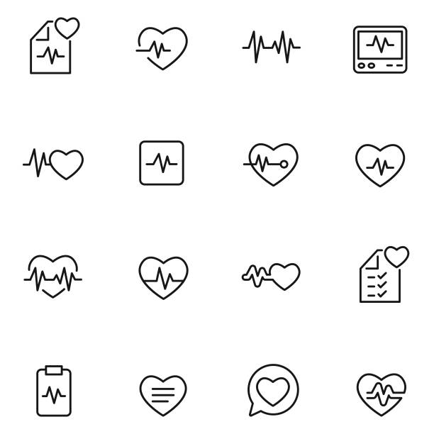 zestaw ikon bicia serca - heartbeat stock illustrations