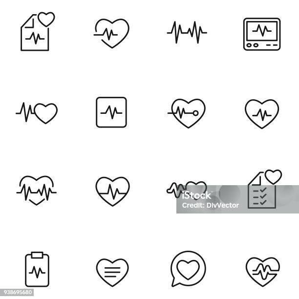 Heart Beat Icon Set Stock Illustration - Download Image Now - Icon Symbol, Electrocardiography, Heart Shape