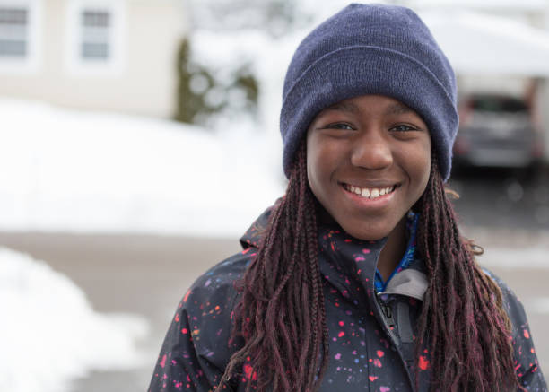 black child portrait in winter - coat warm clothing one person joy imagens e fotografias de stock