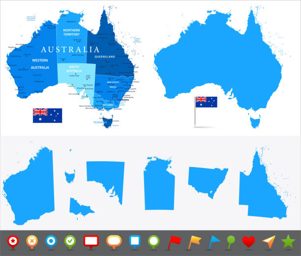 29 - Australia - Blue and Pieces 10 Map of Australia - Vector illustration brisbane stock illustrations
