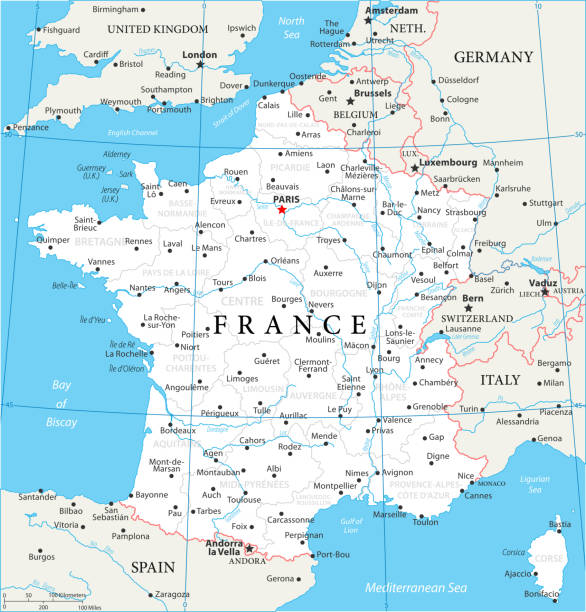 karte von frankreich - vektor - frankreich wm stock-grafiken, -clipart, -cartoons und -symbole