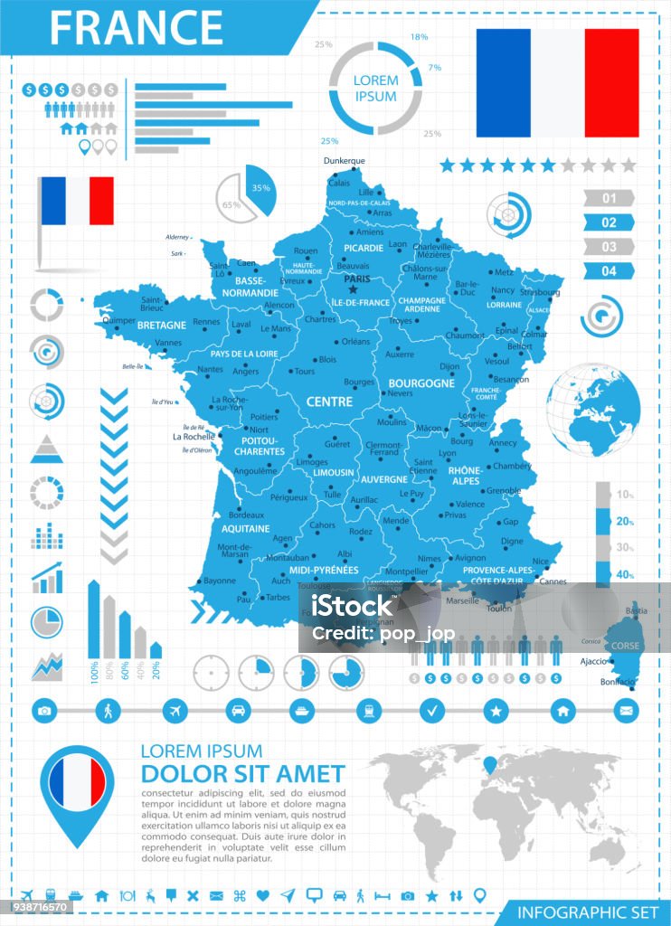 Karte von Frankreich - Infografik Vektor - Lizenzfrei Auvergne-Rhône-Alpes Vektorgrafik