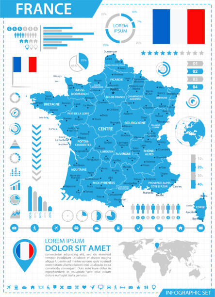 karte von frankreich - infografik vektor - frankreich wm stock-grafiken, -clipart, -cartoons und -symbole