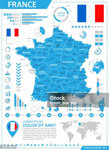 Karte Von Frankreich Infografik Vektor Stock Vektor Art und mehr Bilder von Auvergne-Rhône-Alpes - Auvergne-Rhône-Alpes, Blau, Computergrafiken