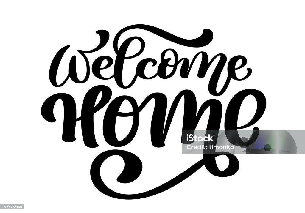 Welcome home card or poster. Hand drawn lettering. Modern calligraphy. Artistic isolated text. Ink vector illustration Welcome home card or poster. Hand drawn lettering. Modern calligraphy. Artistic isolated text. Ink vector illustration. Greeting stock vector