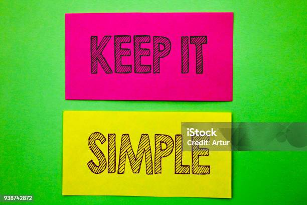 Handwriting Announcement Text Showing Keep It Simple Conceptual Photo Simplicity Easy Strategy Approach Principle Written On Sticky Note Paper On The Green Background Stock Photo - Download Image Now