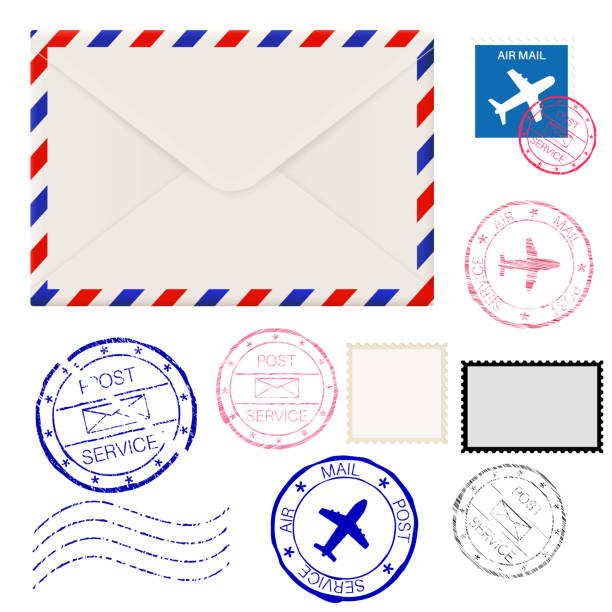 ilustrações, clipart, desenhos animados e ícones de envelope de correio aéreo com carimbos - letter y