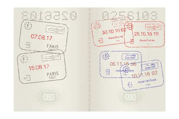 Vector illustration of Passport pages with international stamps