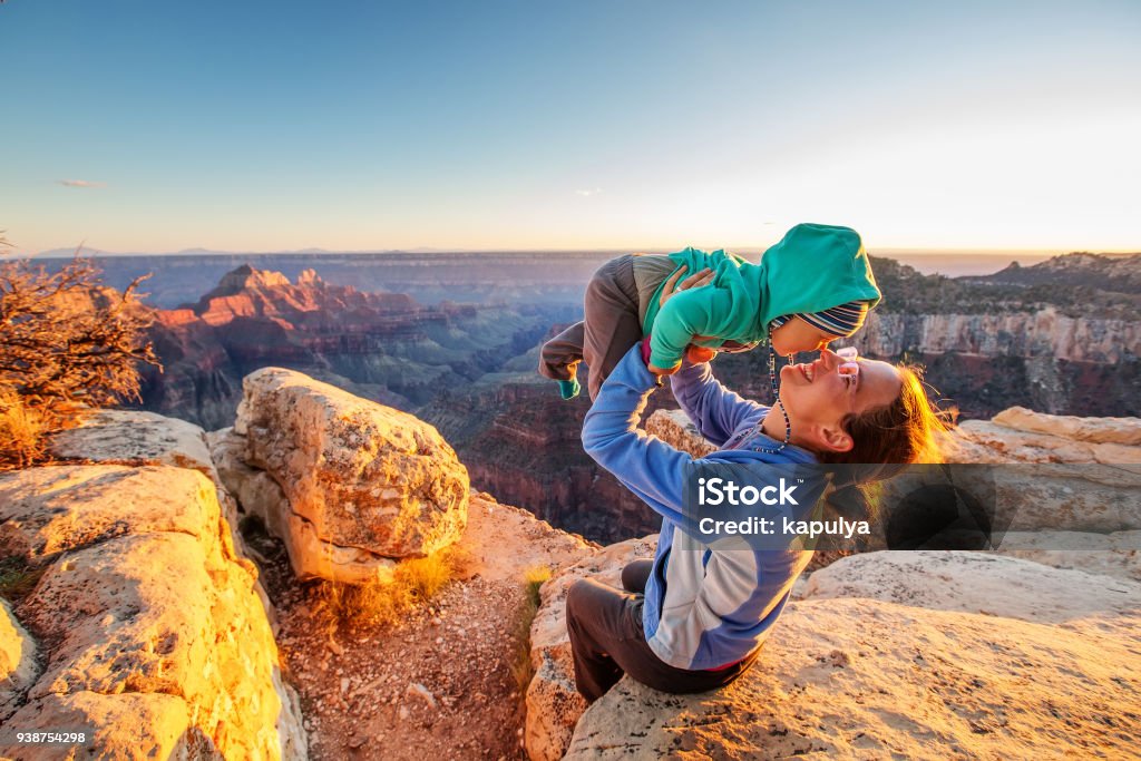 A mother with baby son in Grand Canyon National Park, North Rim, Arizona, USA Arizona Stock Photo