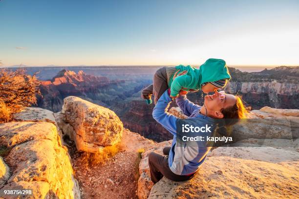 A Mother With Baby Son In Grand Canyon National Park North Rim Arizona Usa Stock Photo - Download Image Now