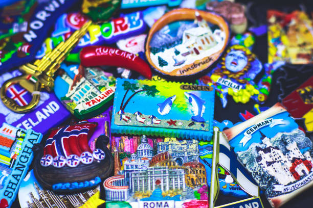 istock Many different travel magnet souvenirs on the black background 938763346