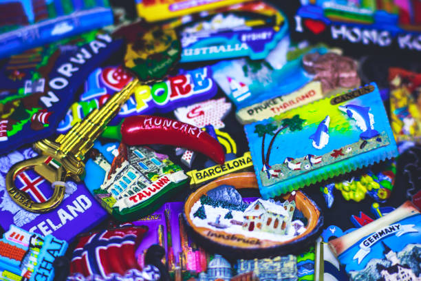 istock Many different travel magnet souvenirs on the black background 938763634